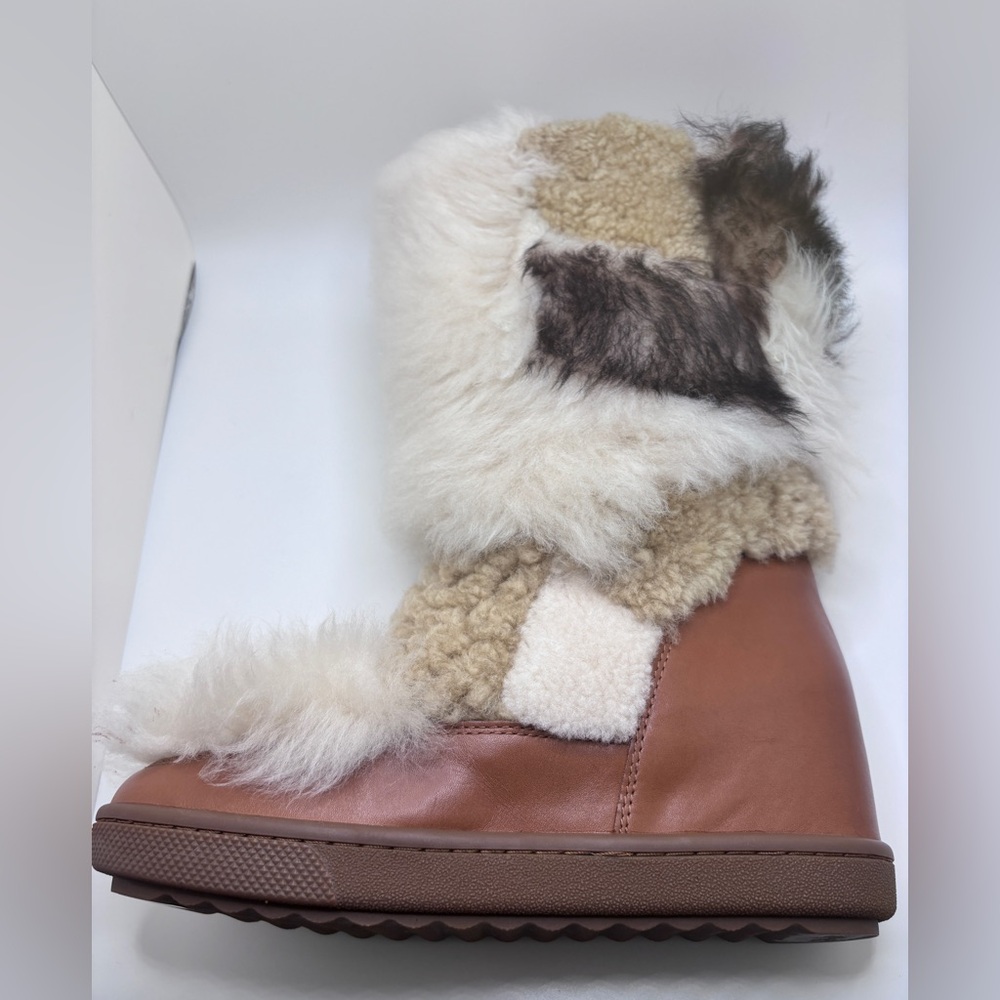 NIB COACH Morton Calf/Shearling Mix Saddle/Natural Boot - Picture 13 of 13